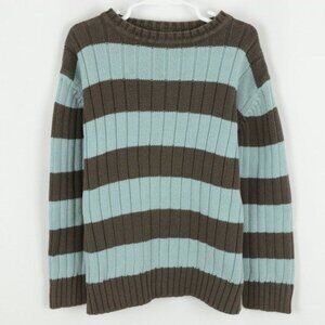 Gymboree Kids Small Blue Brown Striped Ribbed Tight Knit Crewneck Sweater